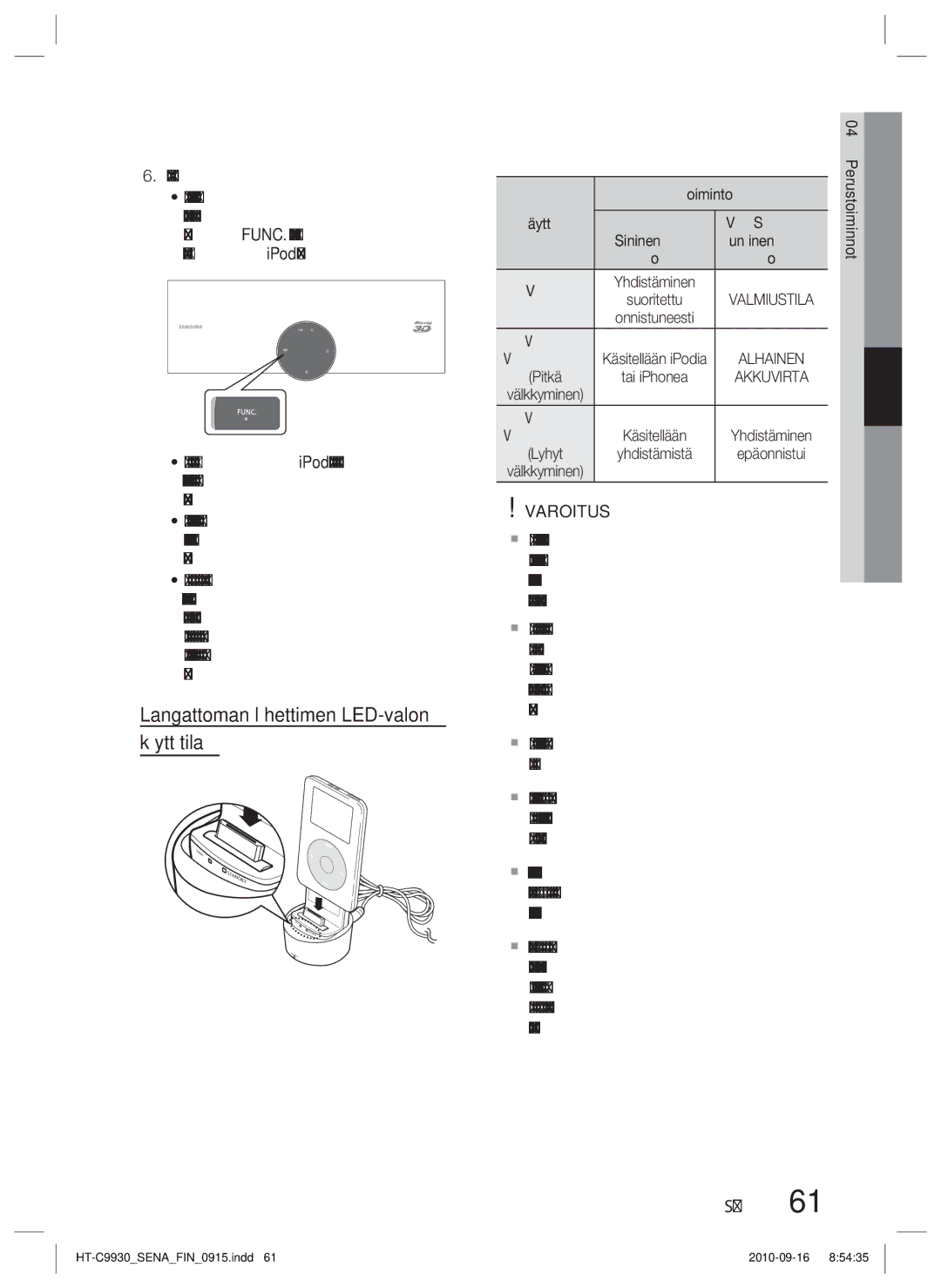 Samsung HT-C9930/XEE manual Langattoman lähettimen LED-valon käyttötila, Linkki 