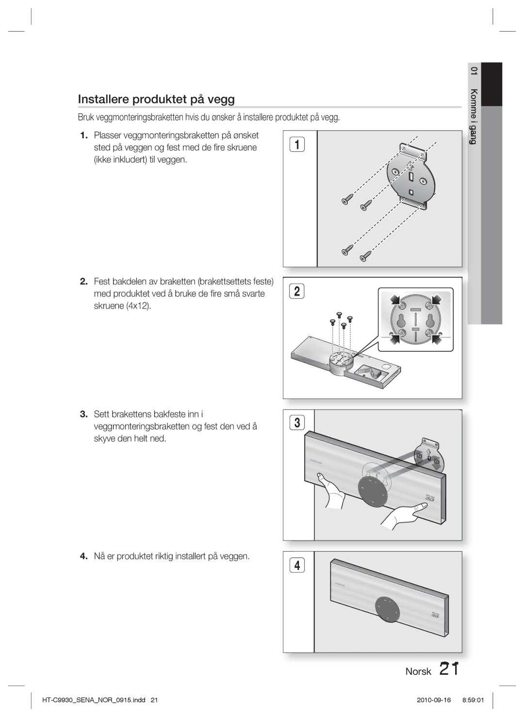 Samsung HT-C9930/XEE manual Installere produktet på vegg 