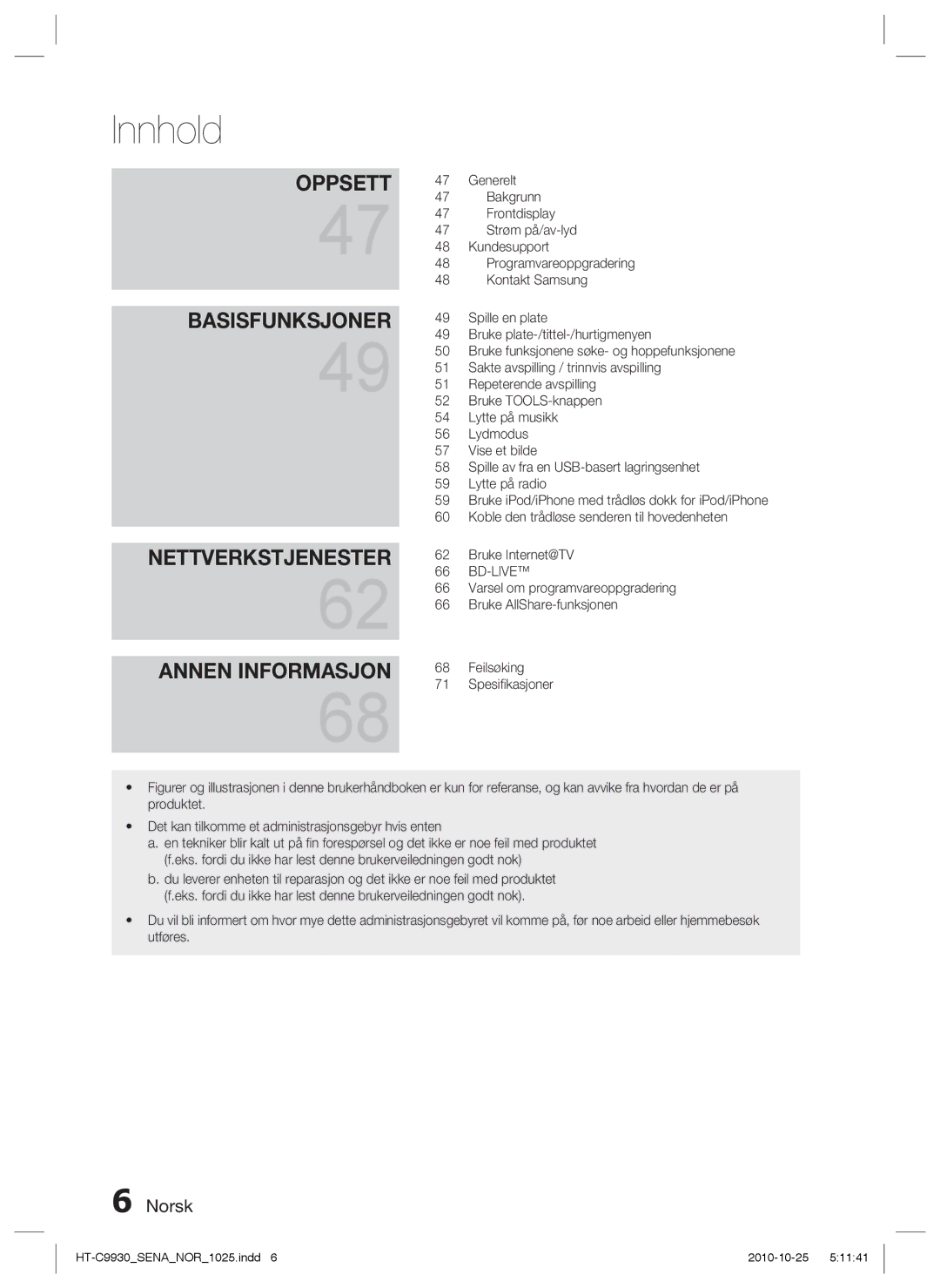 Samsung HT-C9930/XEE manual Innhold 