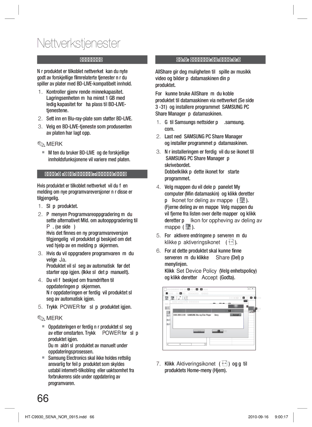 Samsung HT-C9930/XEE manual Varsel om programvareoppgradering, Hvis du vil oppgradere programvaren, må du velge Ja 