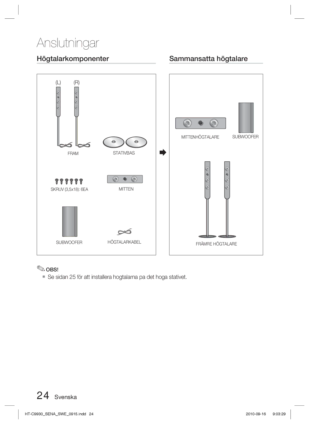 Samsung HT-C9930/XEE manual Högtalarkomponenter Sammansatta högtalare 