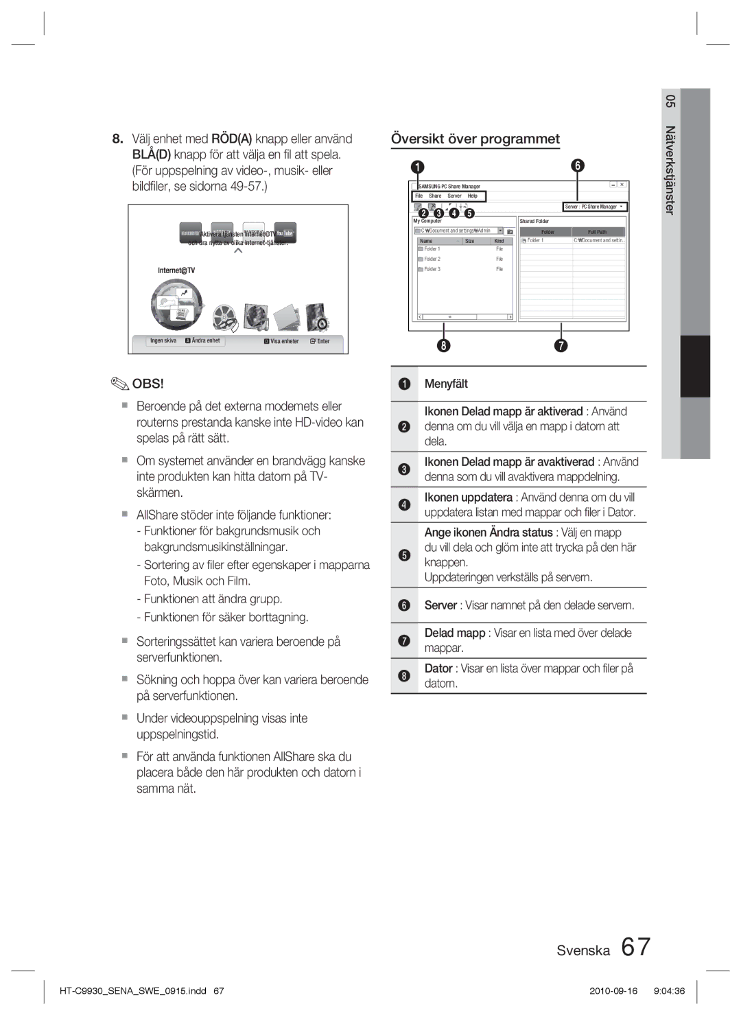 Samsung HT-C9930/XEE manual Översikt över programmet 