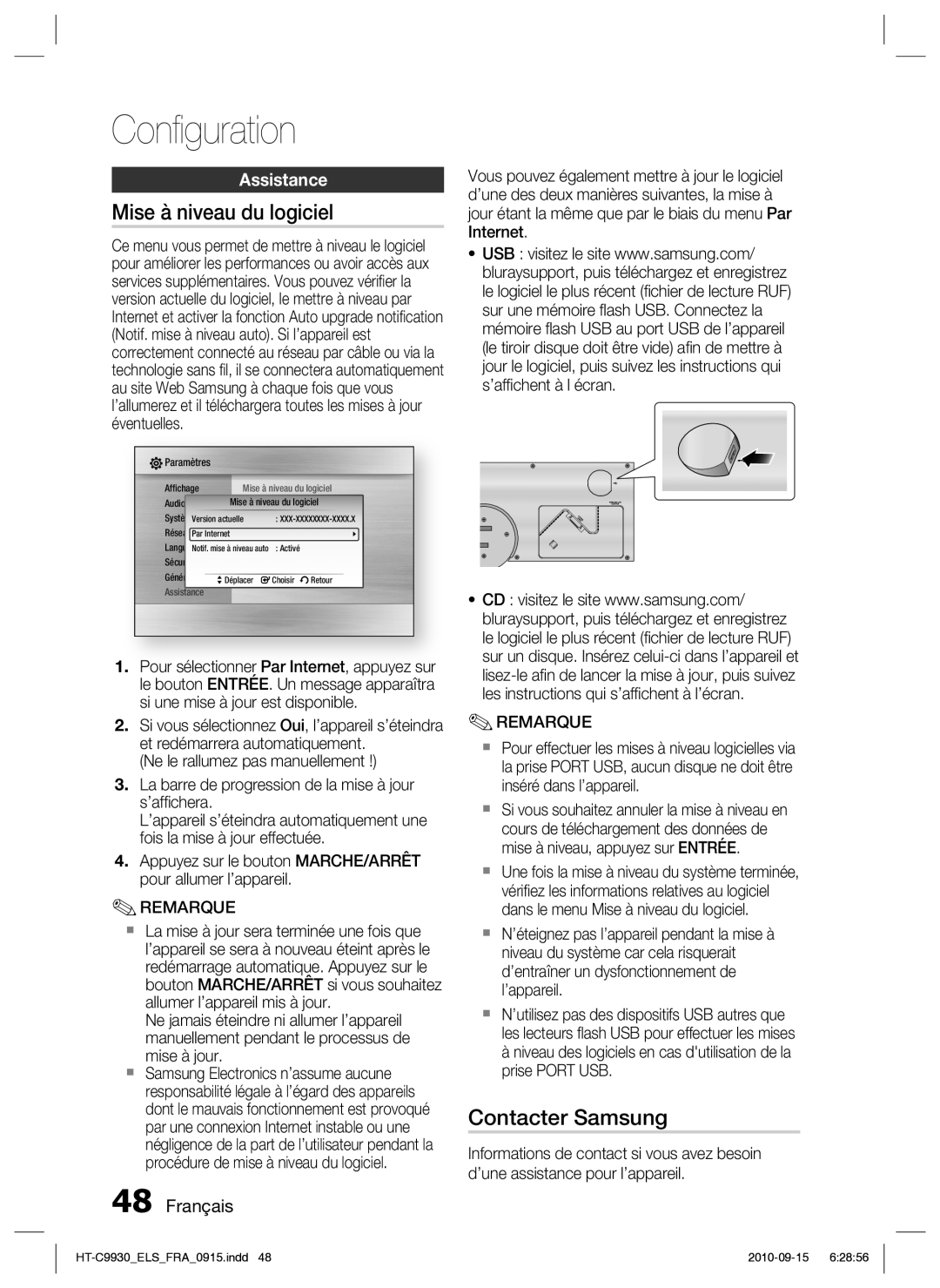 Samsung HT-C9930/XEF manual Mise à niveau du logiciel, Contacter Samsung, Assistance 