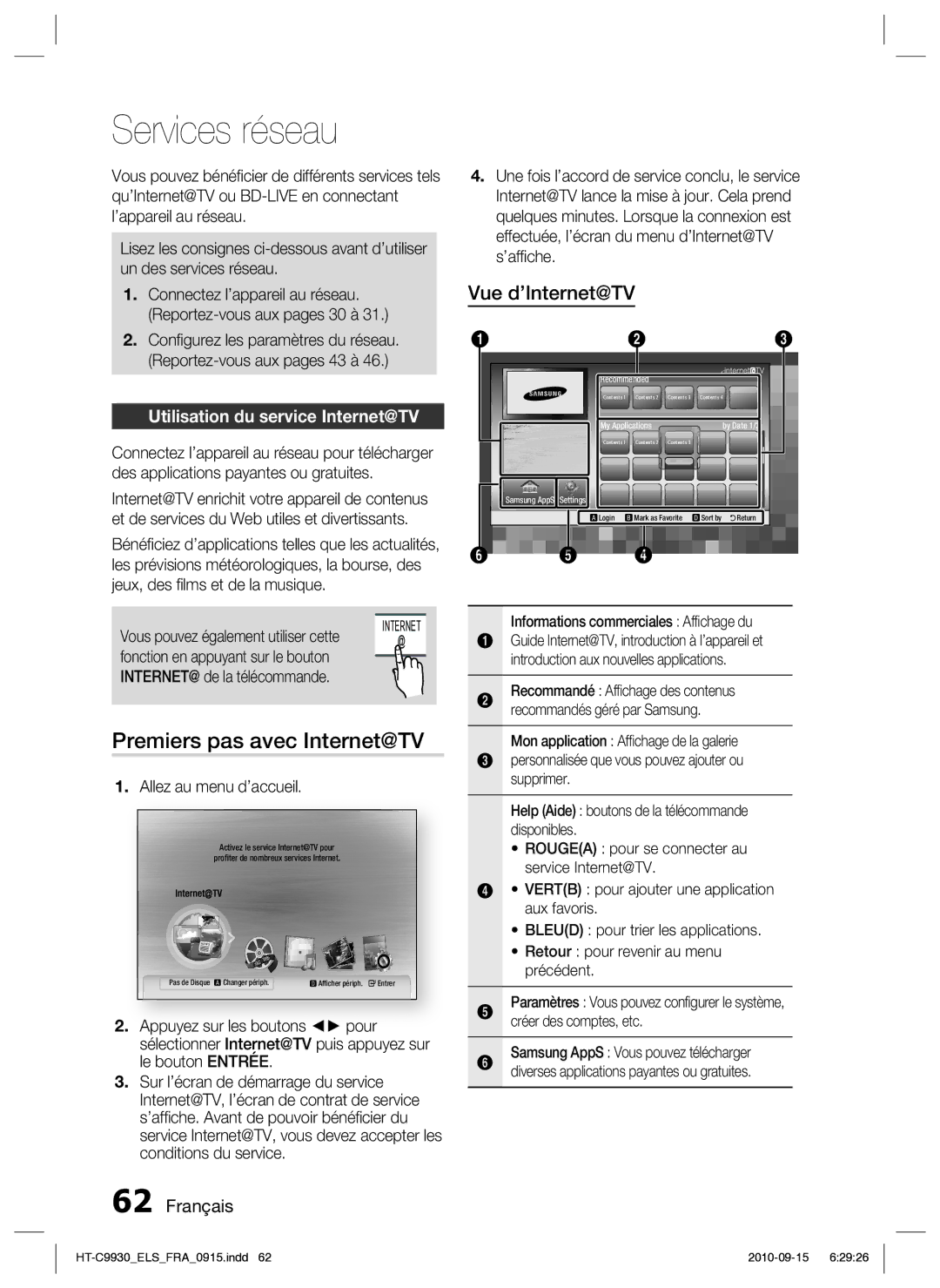 Samsung HT-C9930/XEF Services réseau, Premiers pas avec Internet@TV, Vue d’Internet@TV, Utilisation du service Internet@TV 