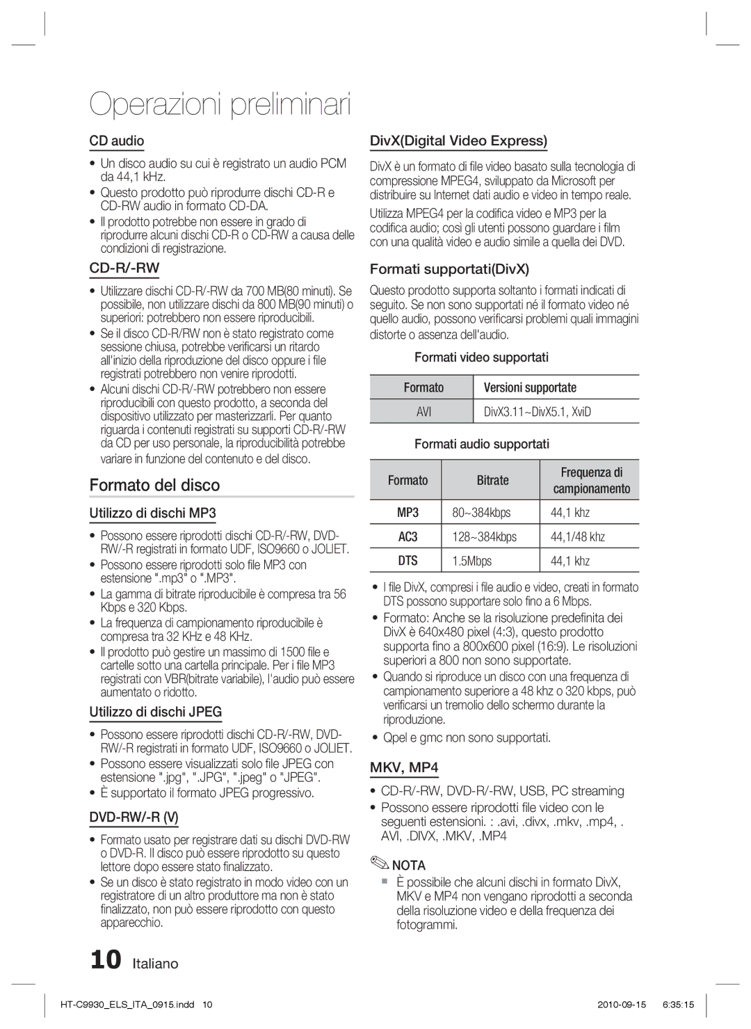 Samsung HT-C9930/XEF manual Formato del disco 