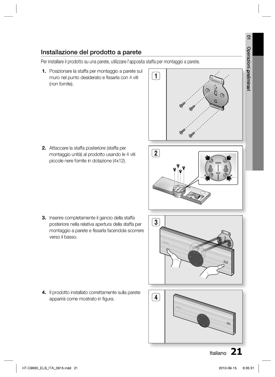 Samsung HT-C9930/XEF manual Installazione del prodotto a parete 