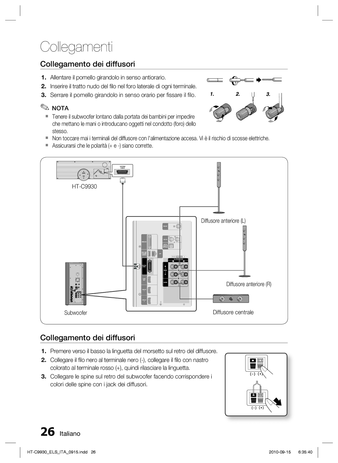 Samsung HT-C9930/XEF manual Collegamento dei diffusori 