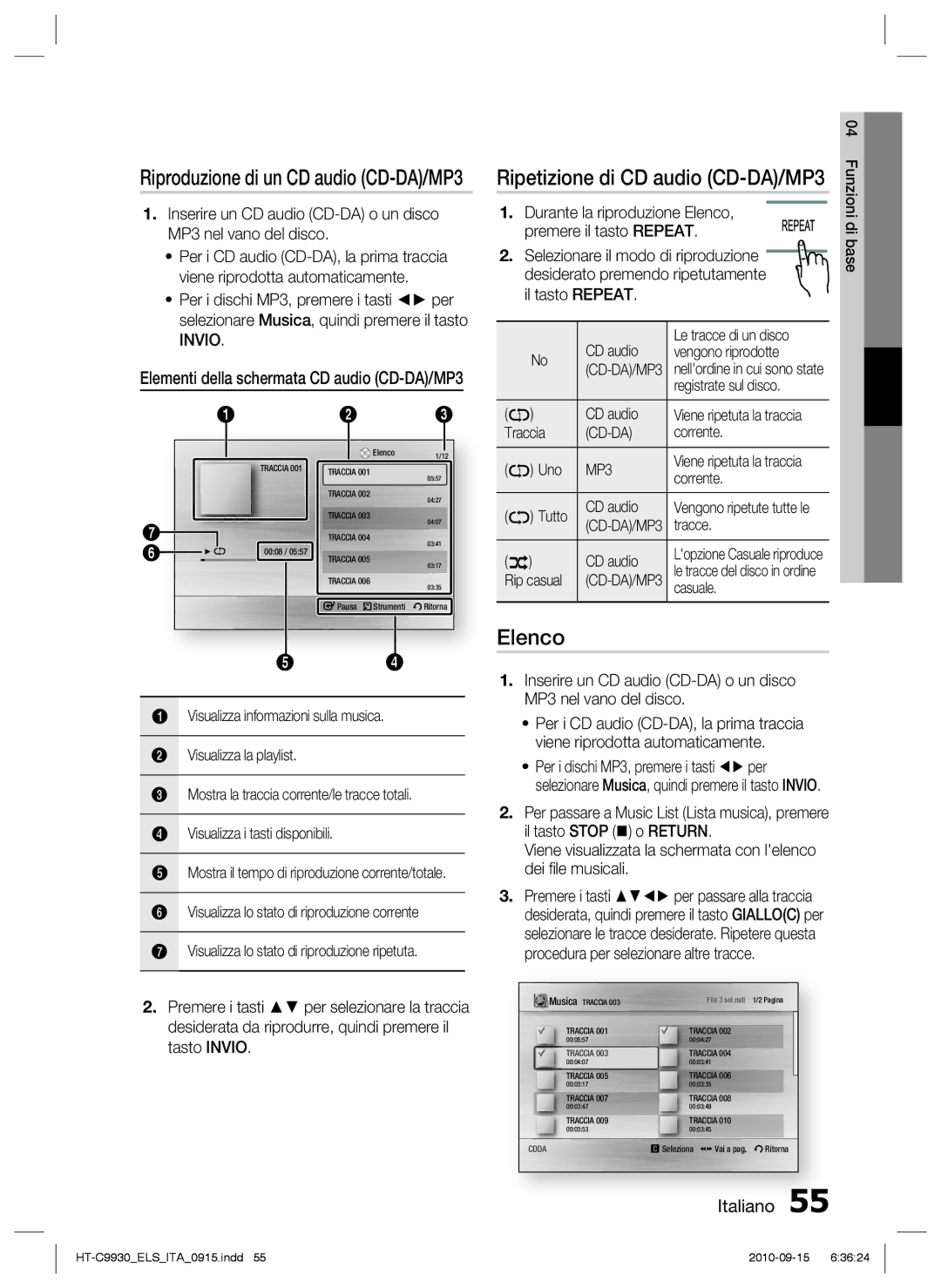 Samsung HT-C9930/XEF manual Elenco, Riproduzione di un CD audio CD-DA/MP3, Cd-Da 