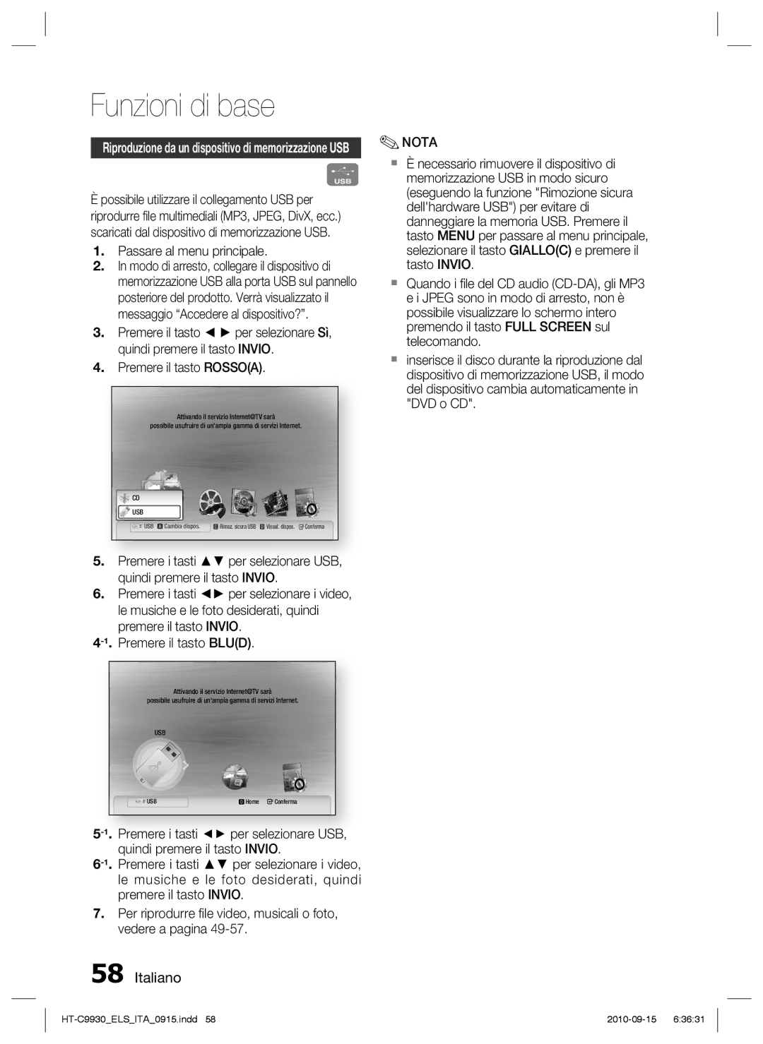 Samsung HT-C9930/XEF manual Passare al menu principale, Premere il tasto Invio -1.Premere il tasto Blud 