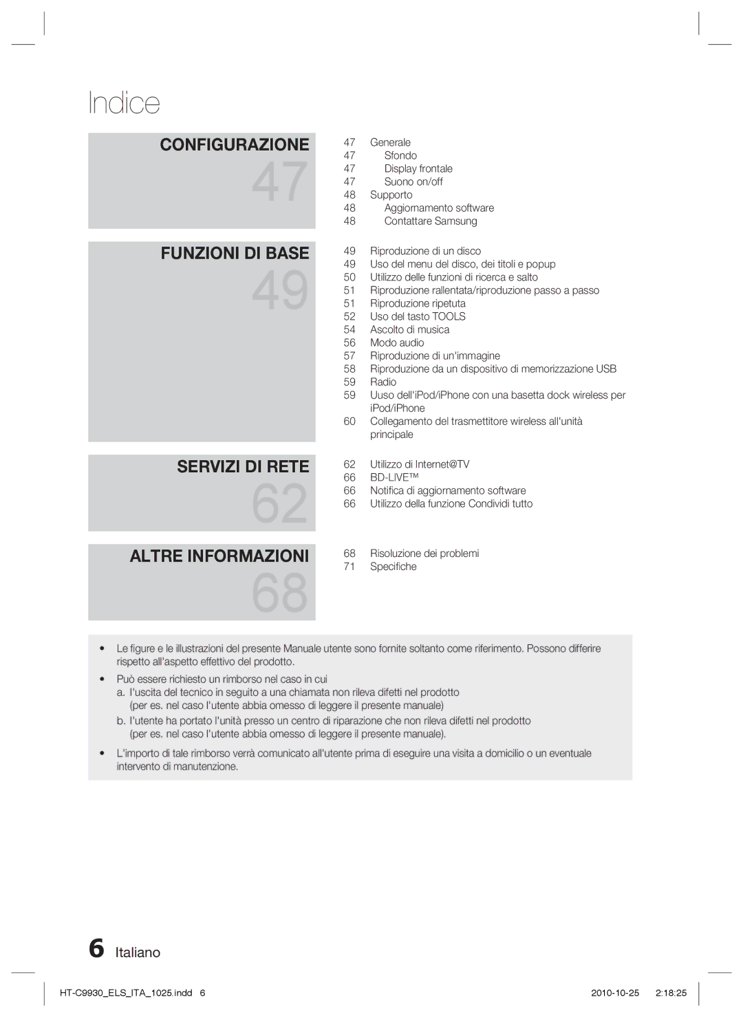 Samsung HT-C9930/XEF manual Servizi DI Rete Altre Informazioni 