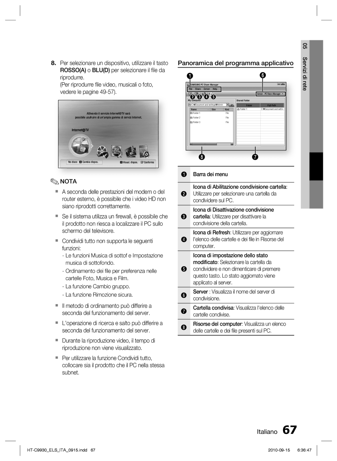 Samsung HT-C9930/XEF manual Panoramica del programma applicativo, Rete 