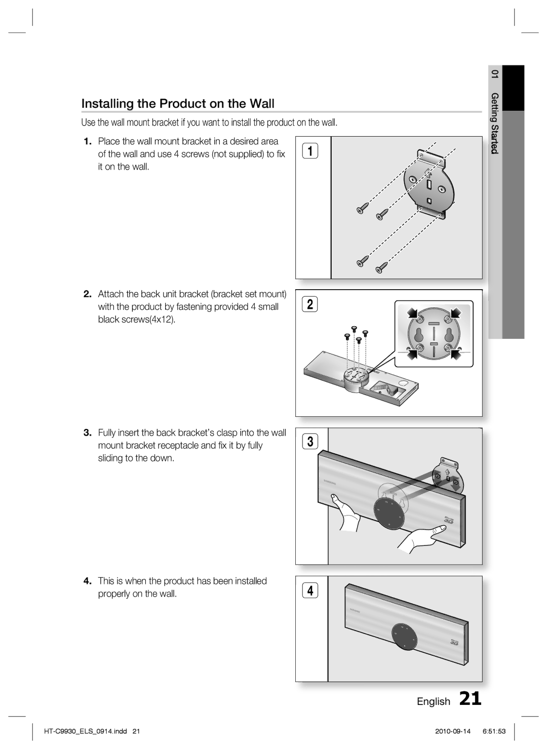 Samsung HT-C9930/XEN, HT-C9930/XEF, HT-C9930/XEE manual Installing the Product on the Wall 