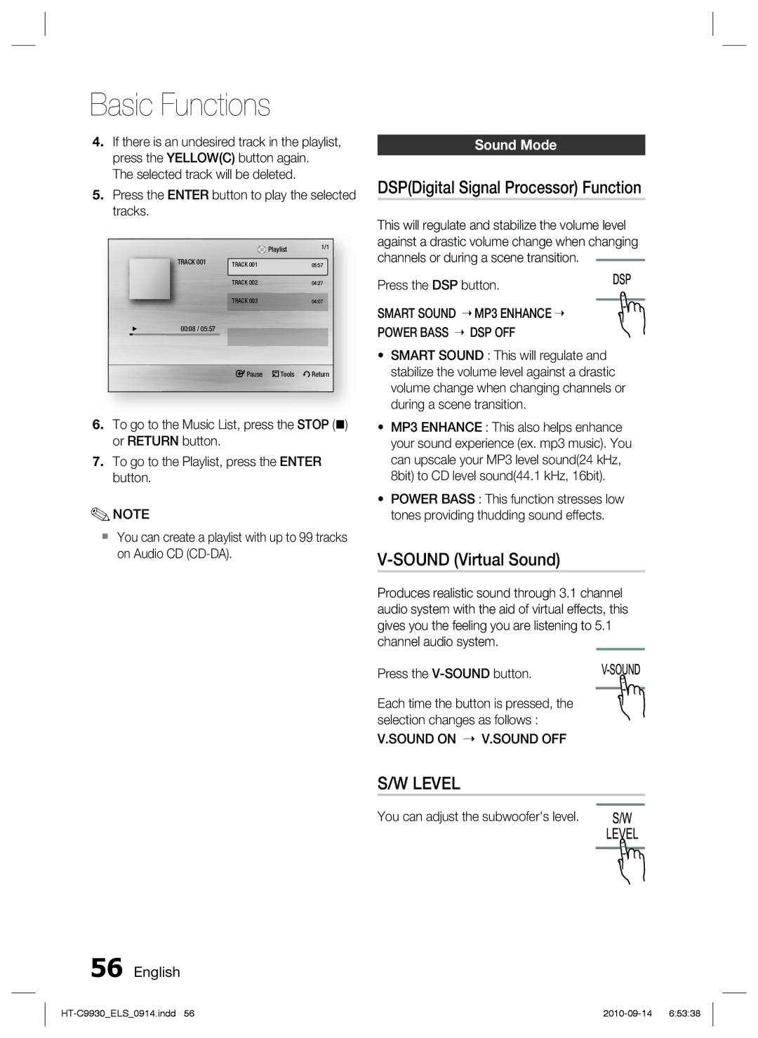 Samsung HT-C9930/XEE, HT-C9930/XEN, HT-C9930/XEF manual DSPDigital Signal Processor Function, Sound Virtual Sound, Sound Mode 