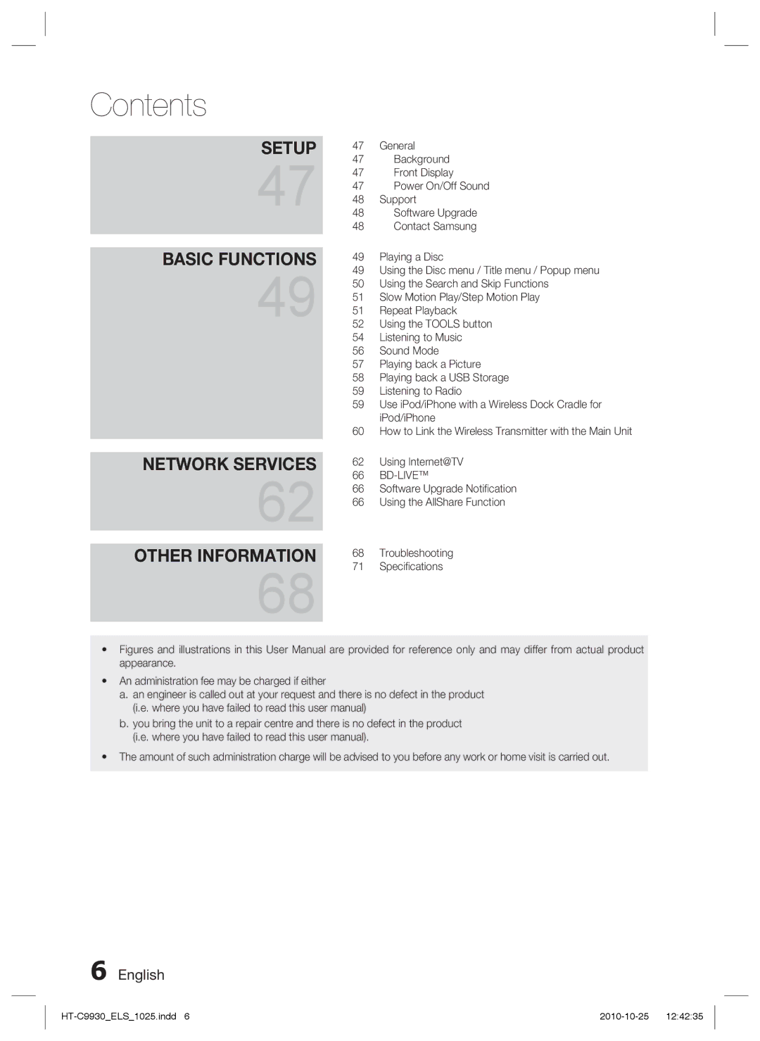 Samsung HT-C9930/XEN, HT-C9930/XEF, HT-C9930/XEE manual Network Services Other Information 