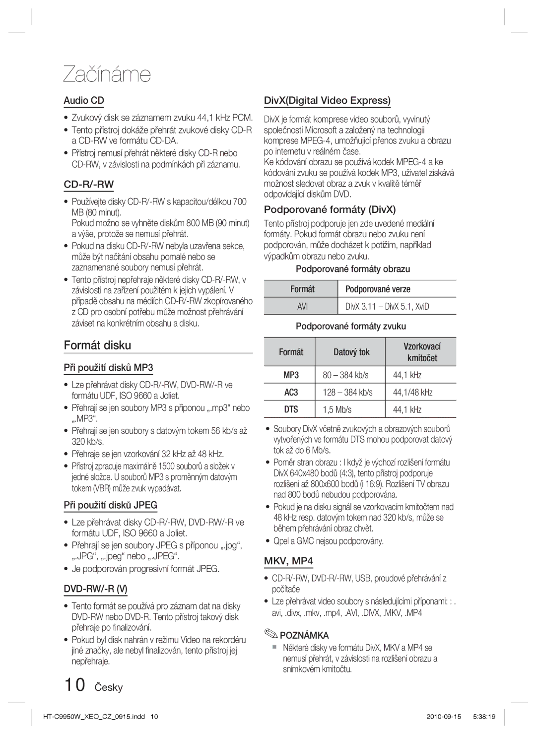 Samsung HT-C9950W/EDC manual Formát disku 