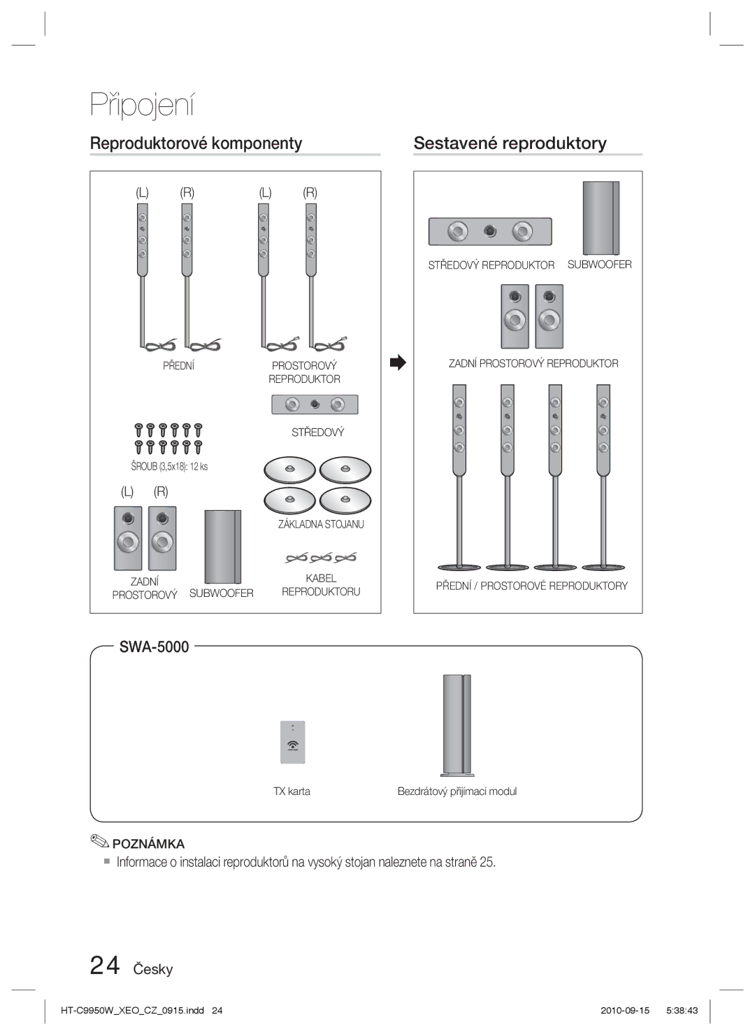 Samsung HT-C9950W/EDC manual Sestavené reproduktory, SWA-5000 