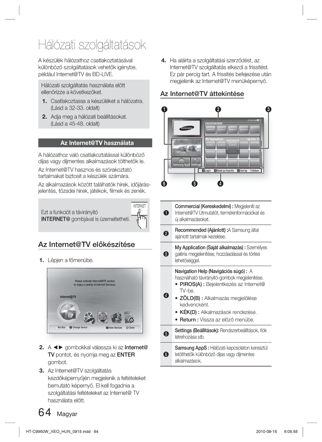 Samsung HT-C9950W/XEE manual Az Internet@TV előkészítése, Az Internet@TV használata, Ezt a funkciót a távirányító 