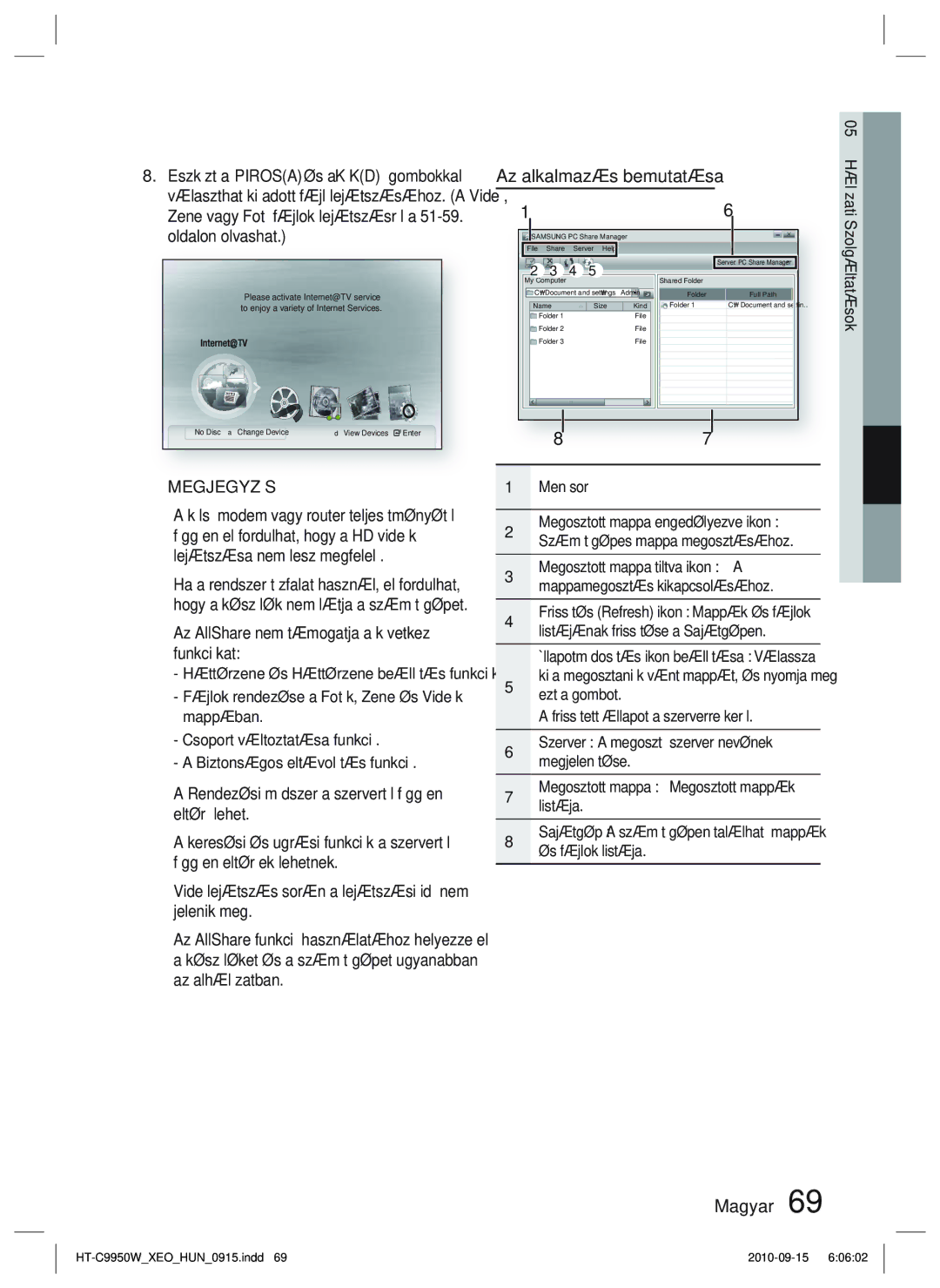 Samsung HT-C9950W/XEE manual Az alkalmazás bemutatása,  Az AllShare nem támogatja a következő funkciókat, Menüsor 