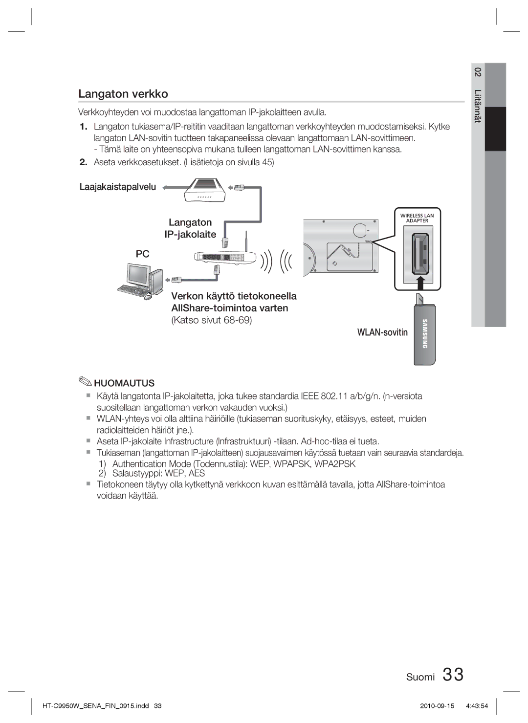 Samsung HT-C9950W/XEE, HT-C9950W/XEF manual Langaton verkko 