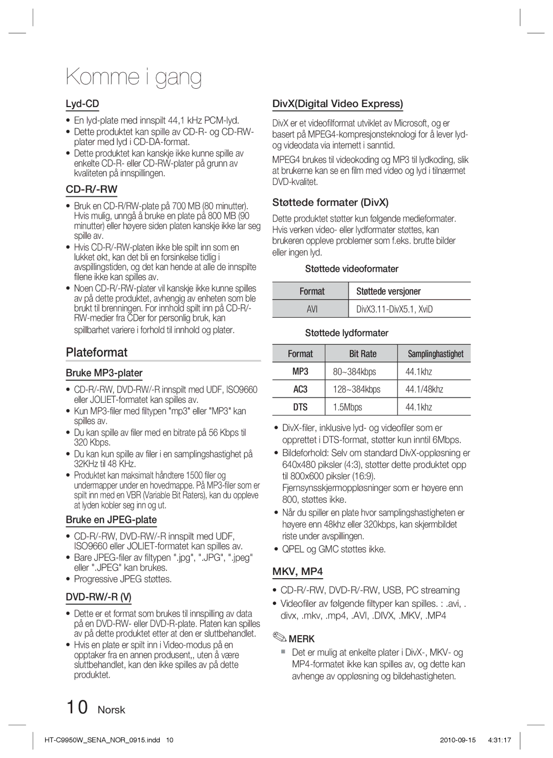 Samsung HT-C9950W/XEF, HT-C9950W/XEE manual Plateformat 