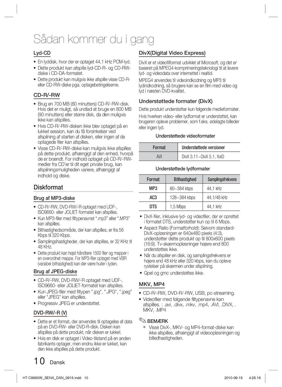 Samsung HT-C9950W/XEF, HT-C9950W/XEE manual Diskformat 