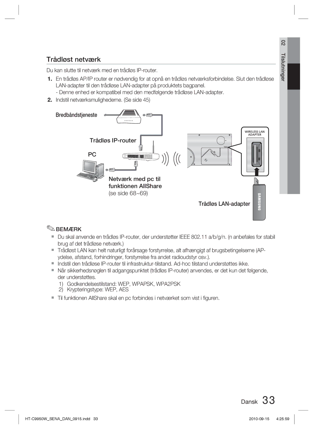 Samsung HT-C9950W/XEE, HT-C9950W/XEF manual Trådløst netværk 