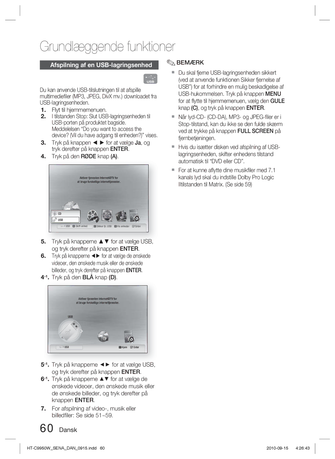 Samsung HT-C9950W/XEF, HT-C9950W/XEE manual Afspilning af en USB-lagringsenhed 