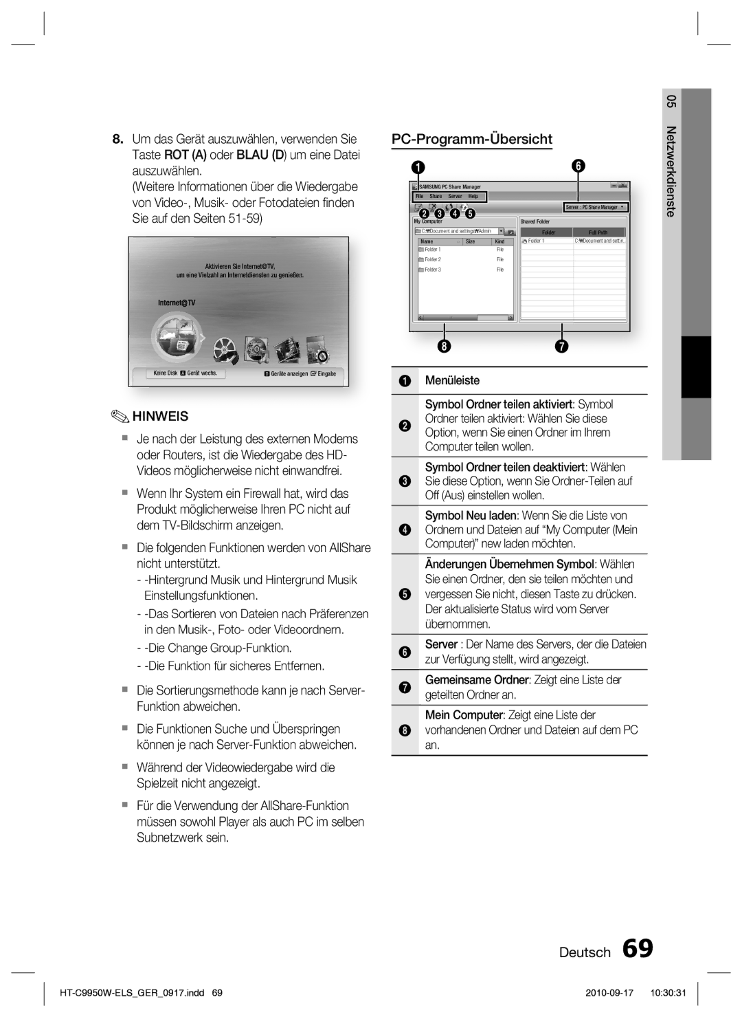 Samsung HT-C9959W/XEG, HT-C9950W/XEN manual PC-Programm-Übersicht 