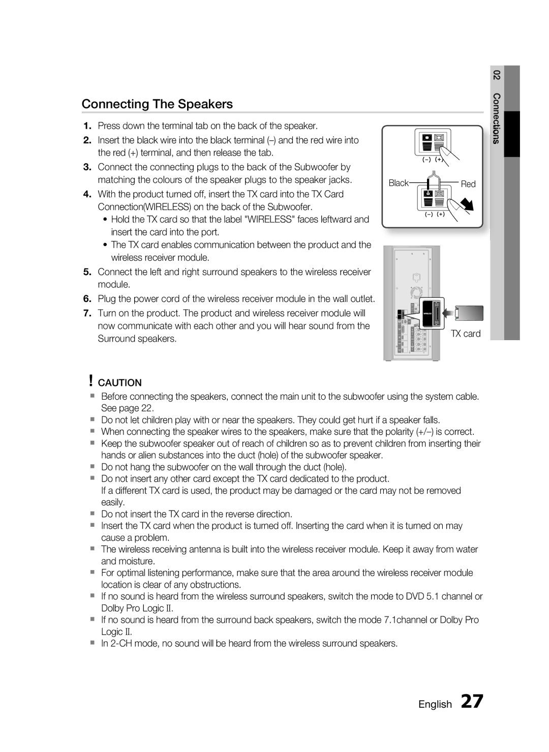 Samsung HT-C9950W/XER manual Connecting The Speakers 