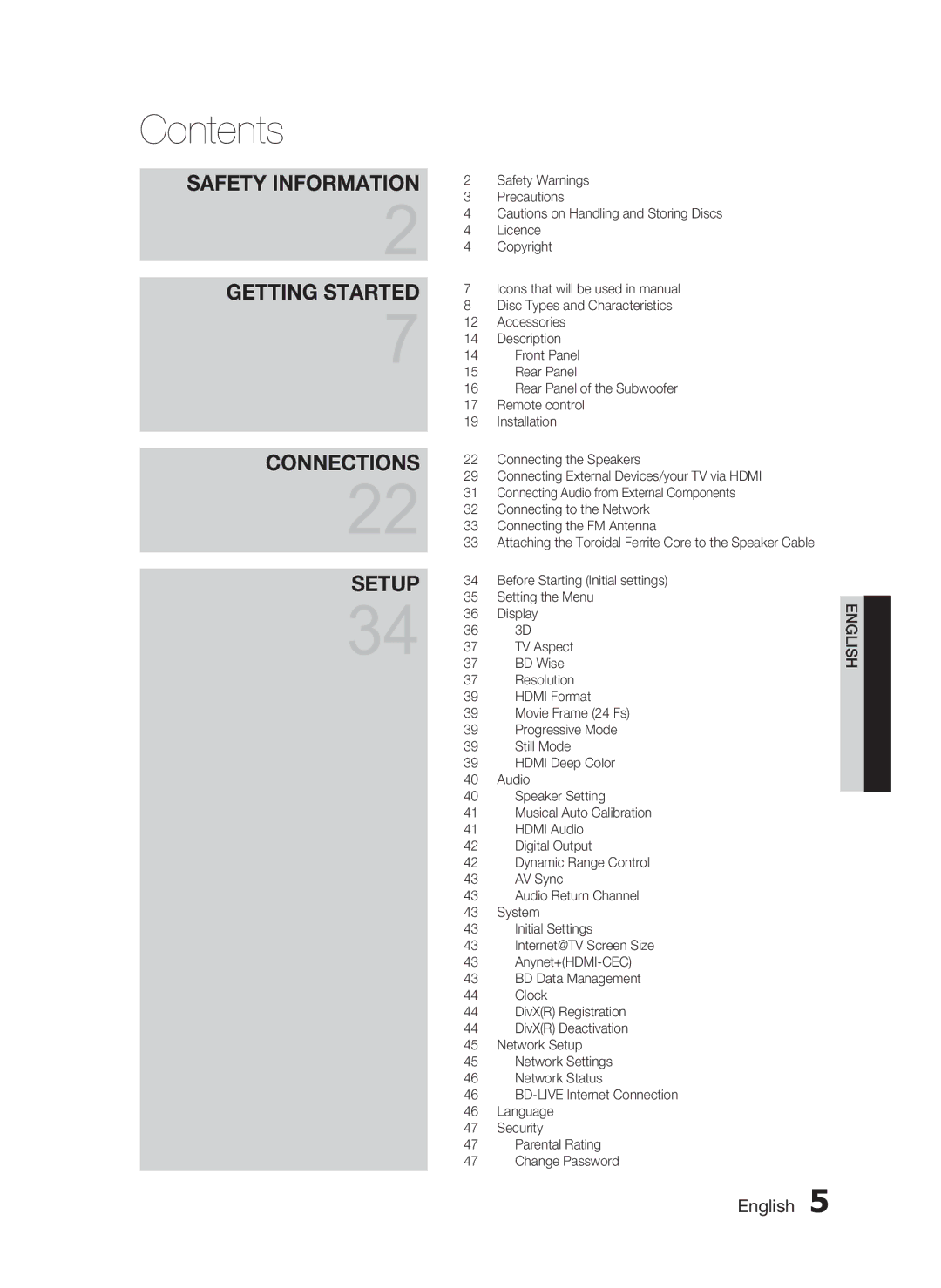 Samsung HT-C9950W/XER manual Contents 