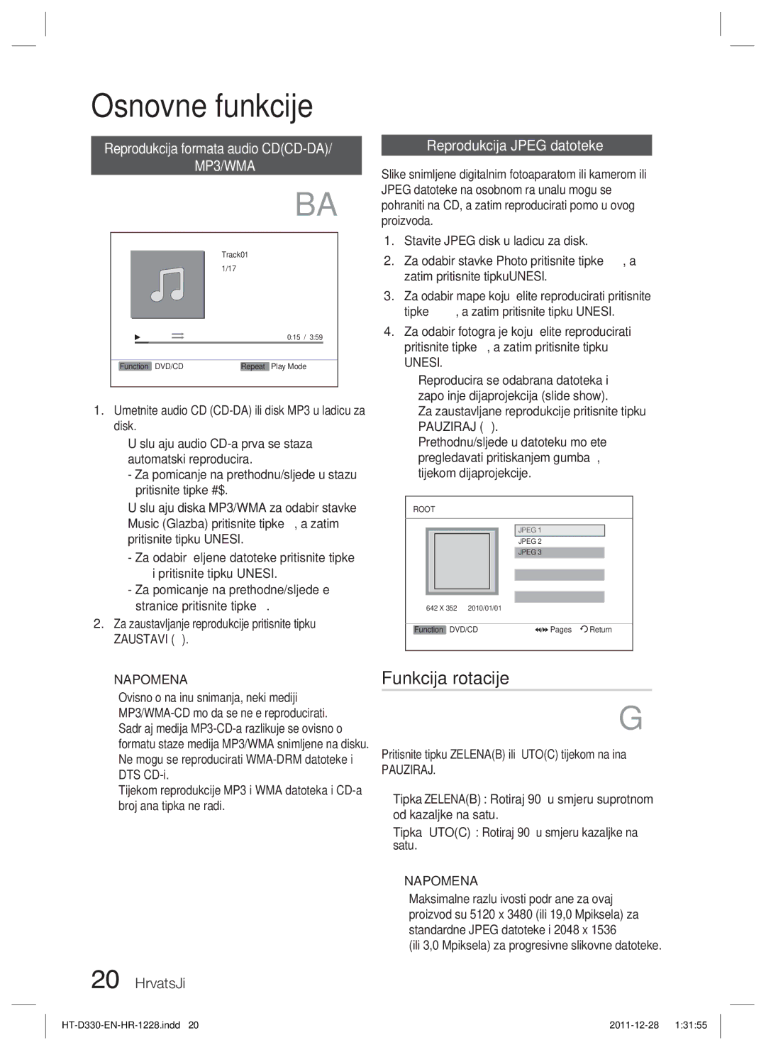 Samsung HT-D330/EN Reprodukcija formata audio CDCD-DA, Za zaustavljanje reprodukcije pritisnite tipku Zaustavi , Pauziraj 