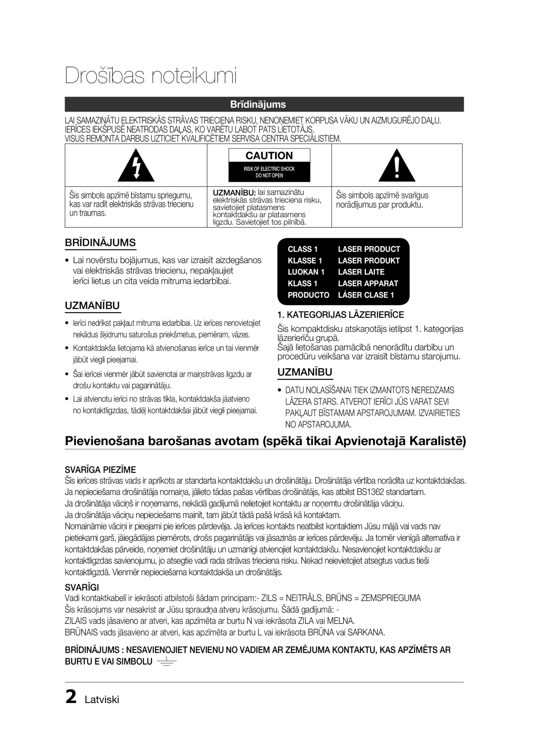 Samsung HT-D330/EN manual Drošības noteikumi, Brīdinājums, Latviski 