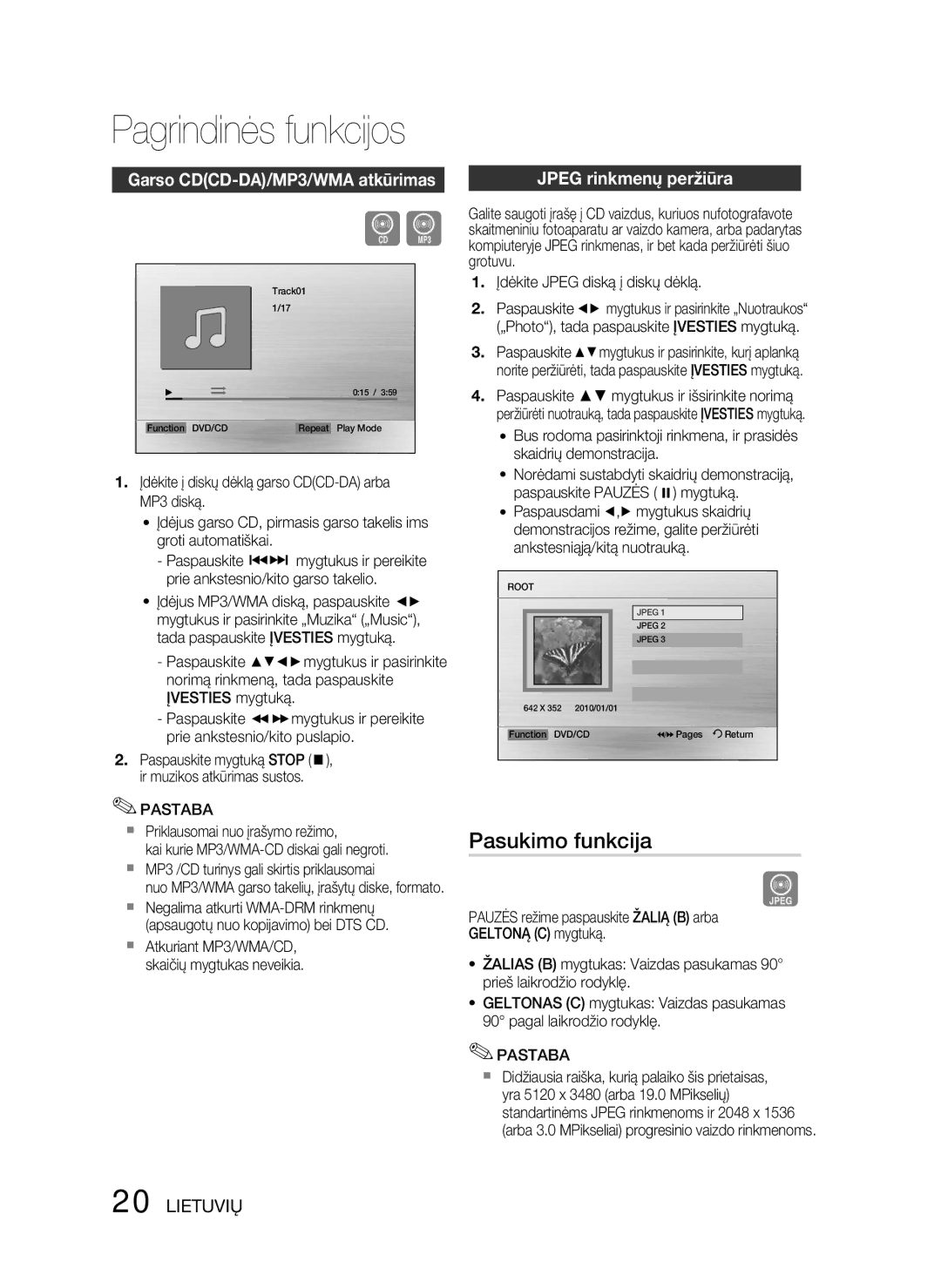 Samsung HT-D330/EN manual Pasukimo funkcija, Jpeg rinkmenų peržiūra, Įdėkite Jpeg diską į diskų dėklą 