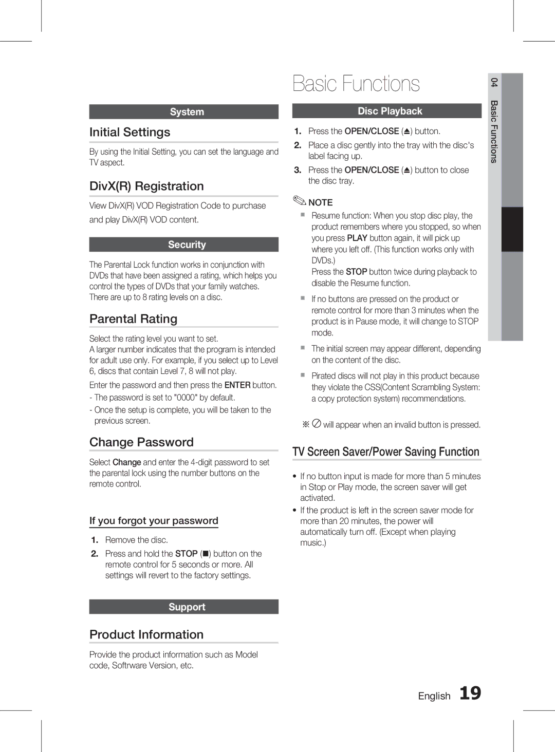 Samsung HT-D330K/UM, HT-D330K/ZN manual Basic Functions 