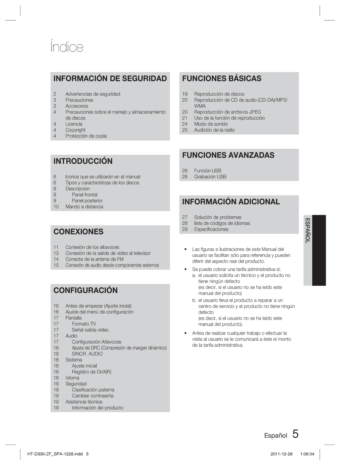 Samsung HT-D330/ZF manual Índice 