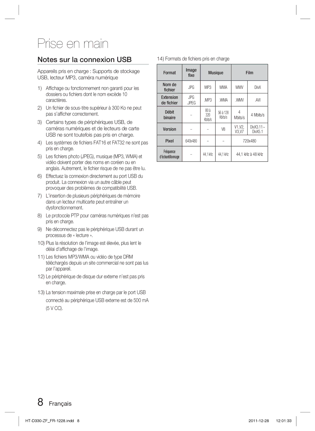 Samsung HT-D330/ZF manual Format Image Musique Film 