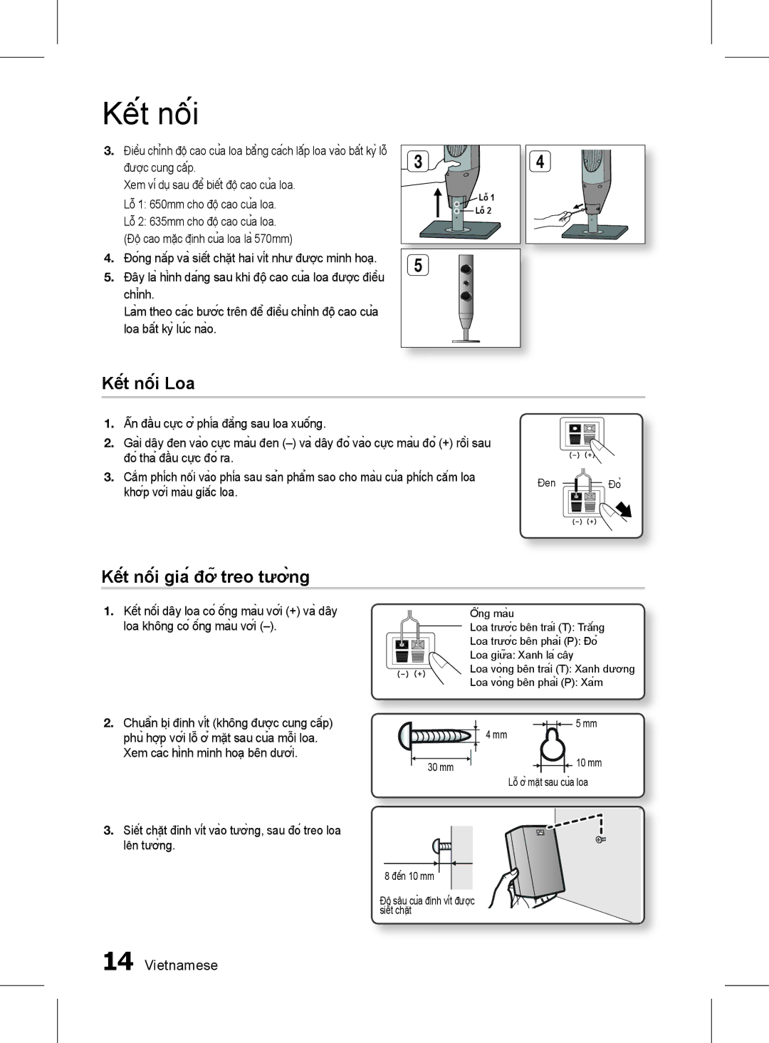 Samsung HT-D350K/XV manual Kết nối Loa, Kết nối giá đỡ treo tường 