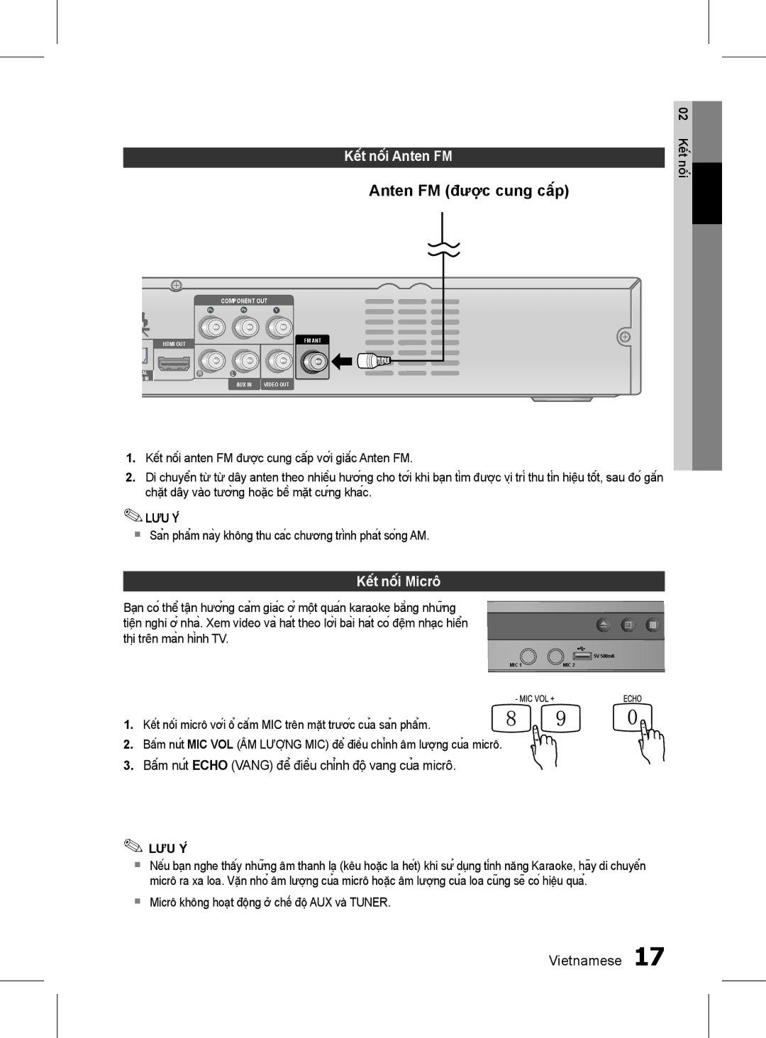 Samsung HT-D350K/XV manual Kết nối Anten FM, Kết nối Micrô 