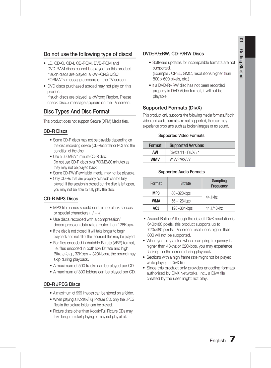 Samsung HT-D350K/XV manual Disc Types And Disc Format 