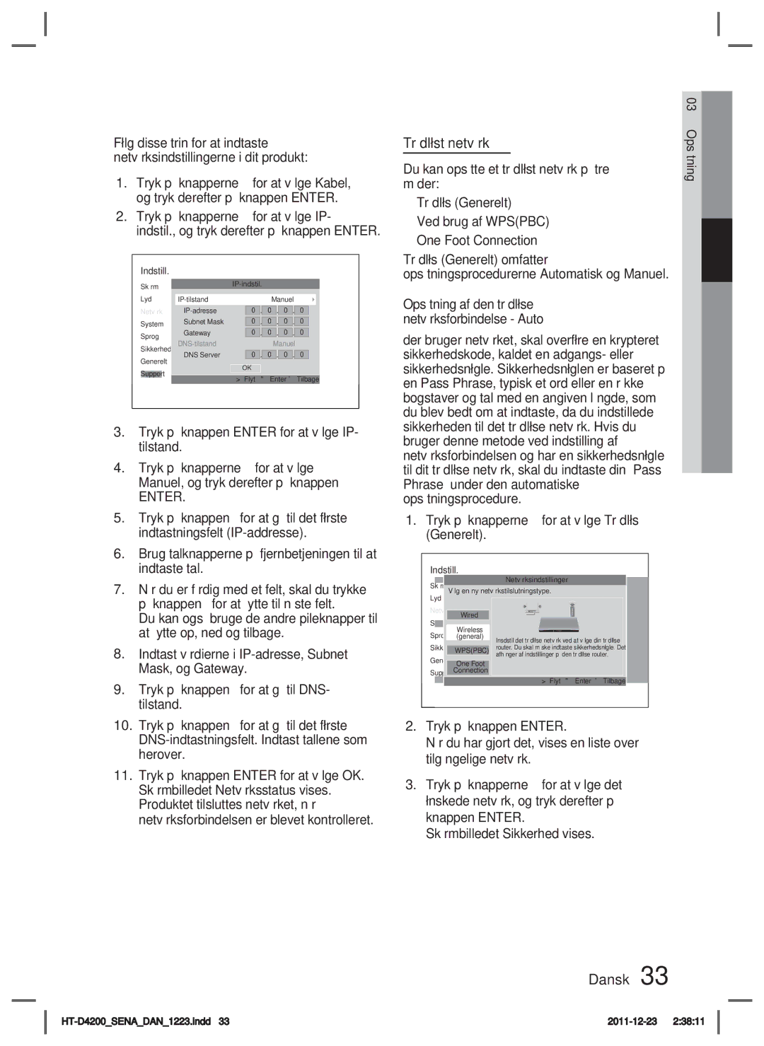 Samsung HT-D4200/XE manual Trådløst netværk, Opsætning af den trådløse netværksforbindelse Auto 