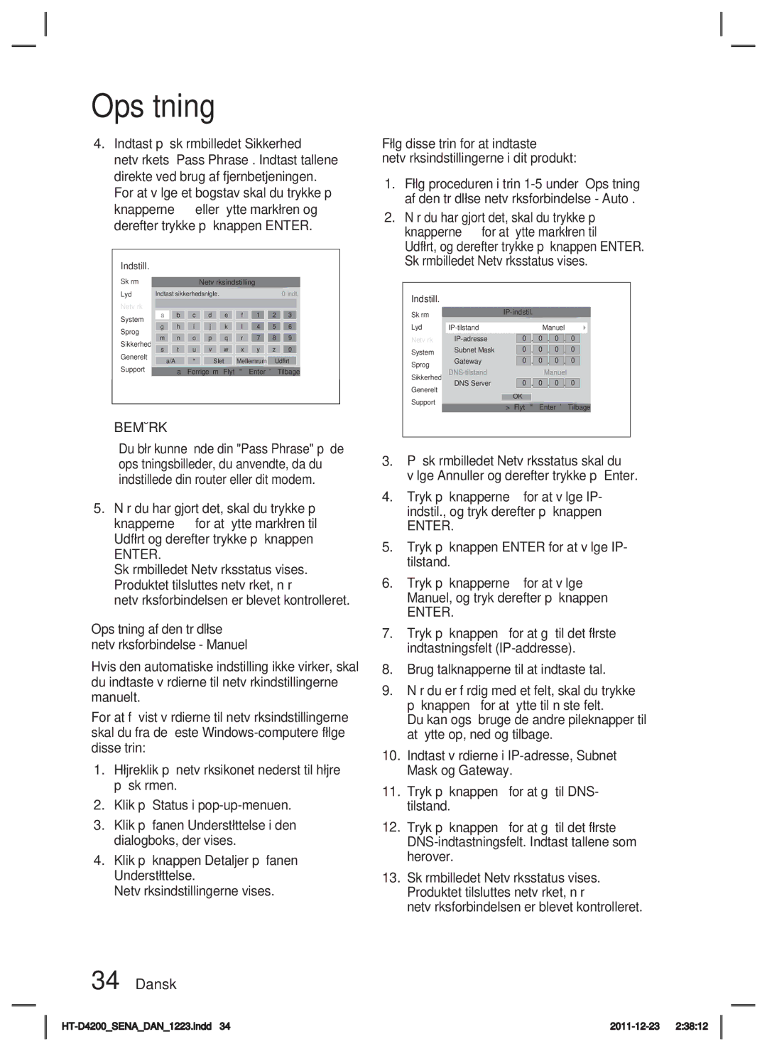 Samsung HT-D4200/XE manual Skærm 