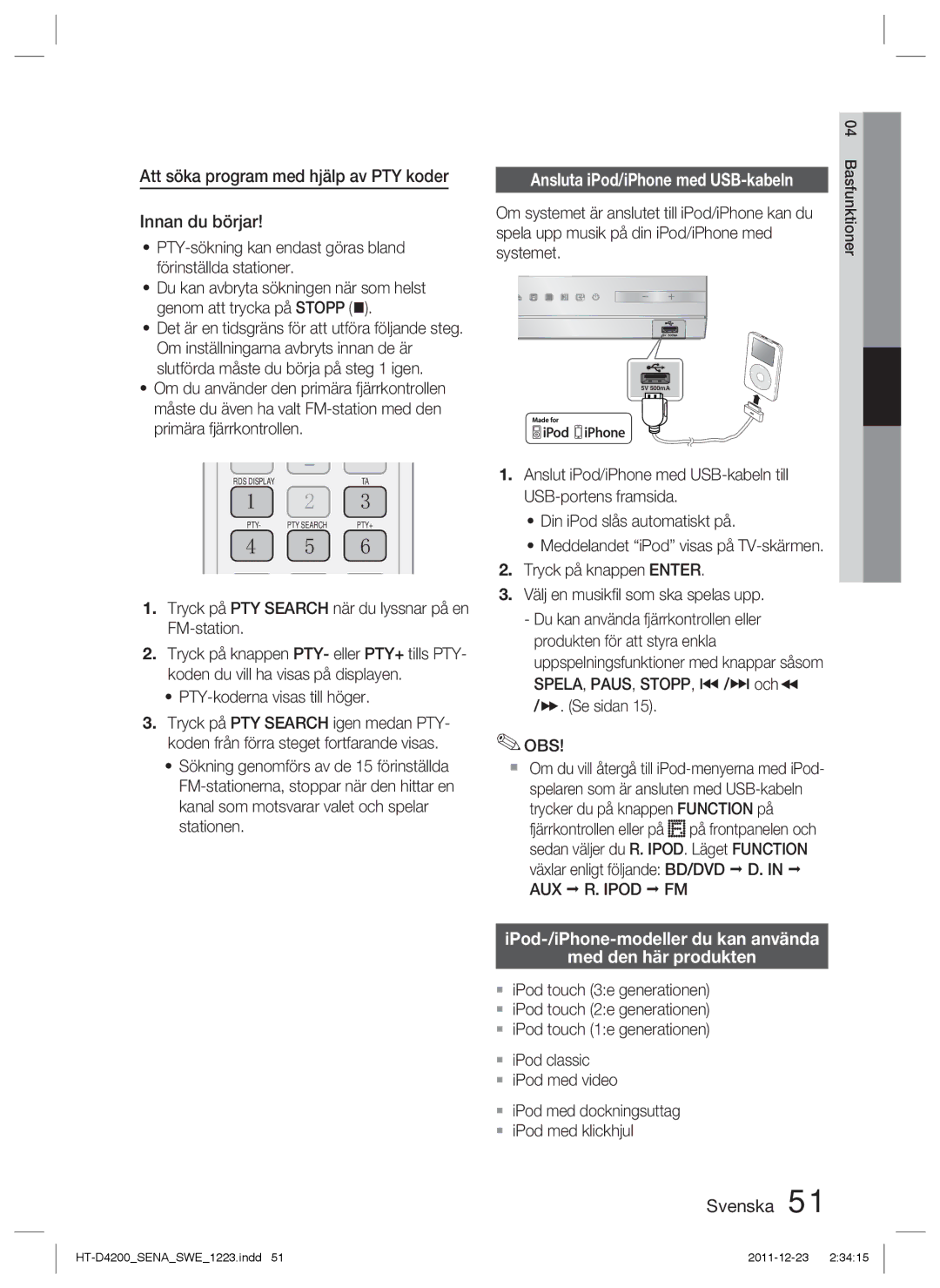 Samsung HT-D4200/XE manual Att söka program med hjälp av PTY koder Innan du börjar 