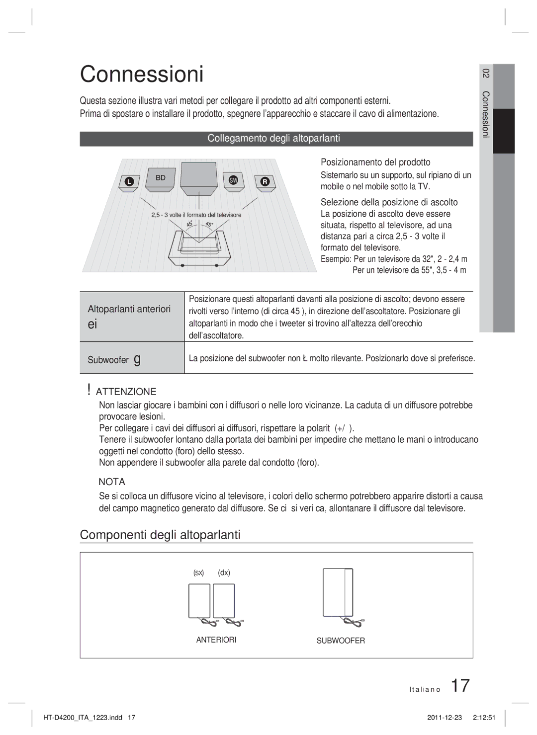 Samsung HT-D4200/EN, HT-D4200/XN, HT-D4200/ZF Connessioni, Componenti degli altoparlanti, Collegamento degli altoparlanti 