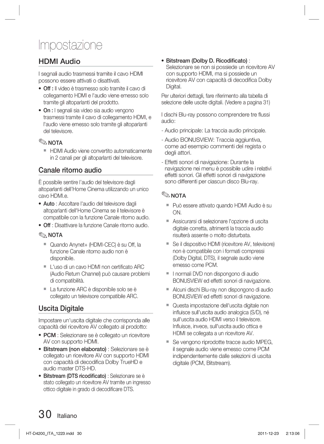 Samsung HT-D4200/ZF, HT-D4200/XN Canale ritorno audio, Uscita Digitale,  Può essere attivato quando Hdmi Audio è su on 