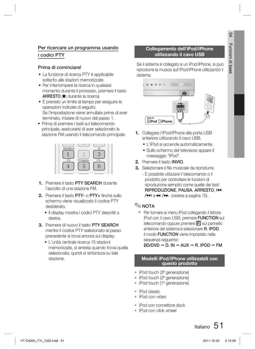 Samsung HT-D4200/XE manual Modelli iPod/iPhone utilizzabili con Questo prodotto, Sistema, Riproduzione, Pausa, Arresto, # 