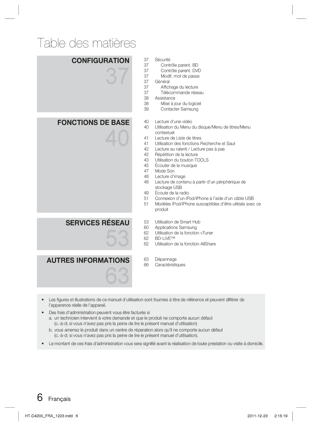 Samsung HT-D4200/ZF Sécurité, Contrôle parent. BD, Contrôle parent. DVD, Modif. mot de passe, Général, Afﬁchage du lecture 