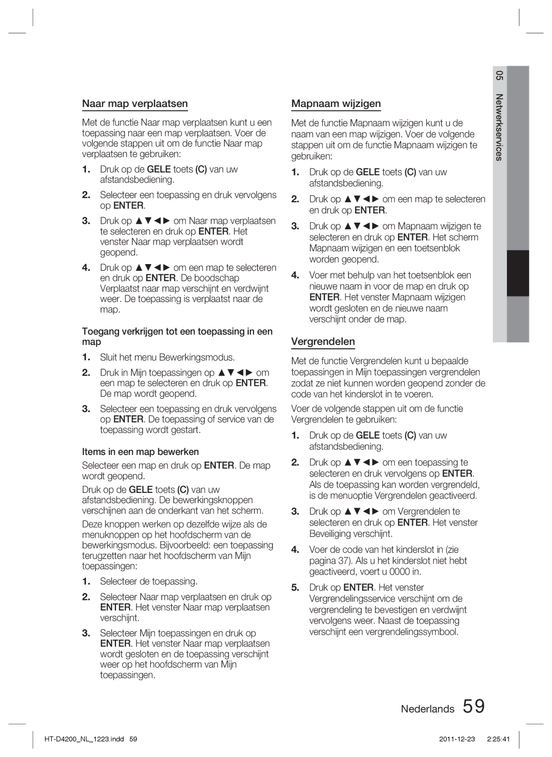 Samsung HT-D4200/EN, HT-D4200/XN, HT-D4200/ZF manual Naar map verplaatsen, Mapnaam wijzigen, Vergrendelen 