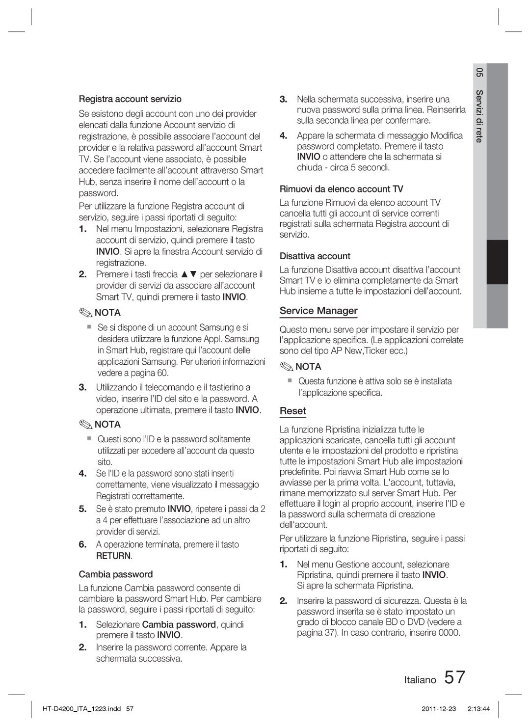 Samsung HT-D4200/ZF manual Service Manager, Reset, Return 