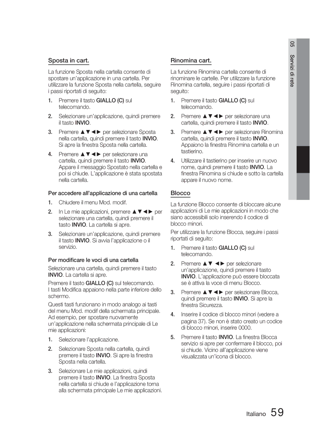 Samsung HT-D4200/ZF manual Sposta in cart, Rinomina cart, Blocco 