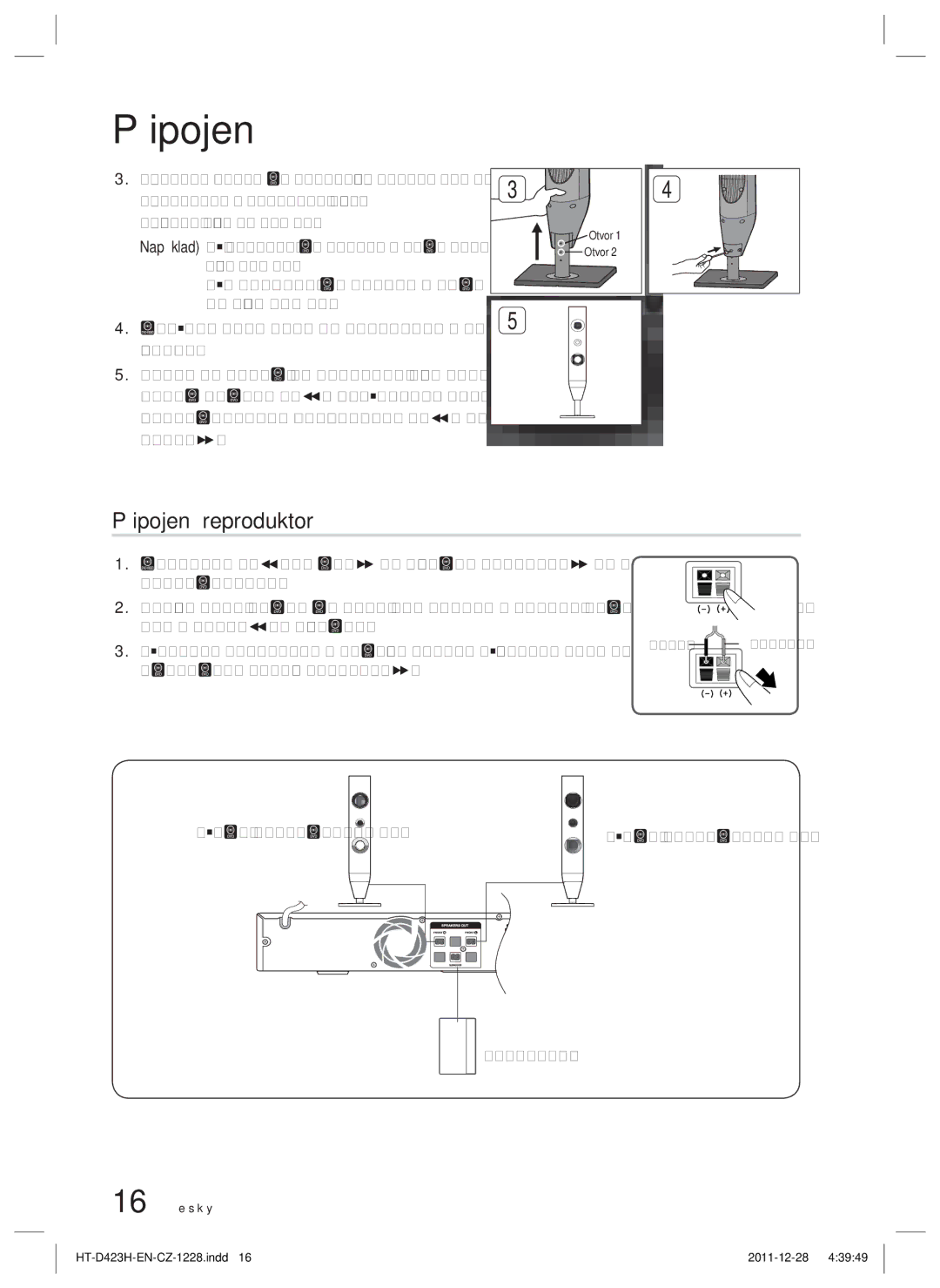 Samsung HT-D423H/XE, HT-D423H/EN manual Připojení reproduktorů, 16 Česky, Odpovídaly barvám konektorů 